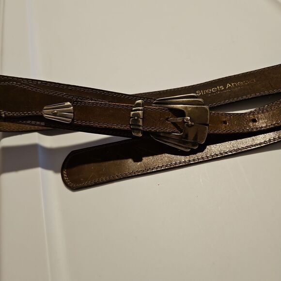 Streets Ahead BrownVintage Leather Belt with Silver Buckle waist 32"-36" unisex - Picture 5 of 5